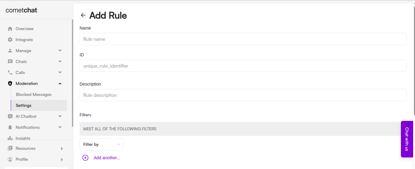 Create rule screen